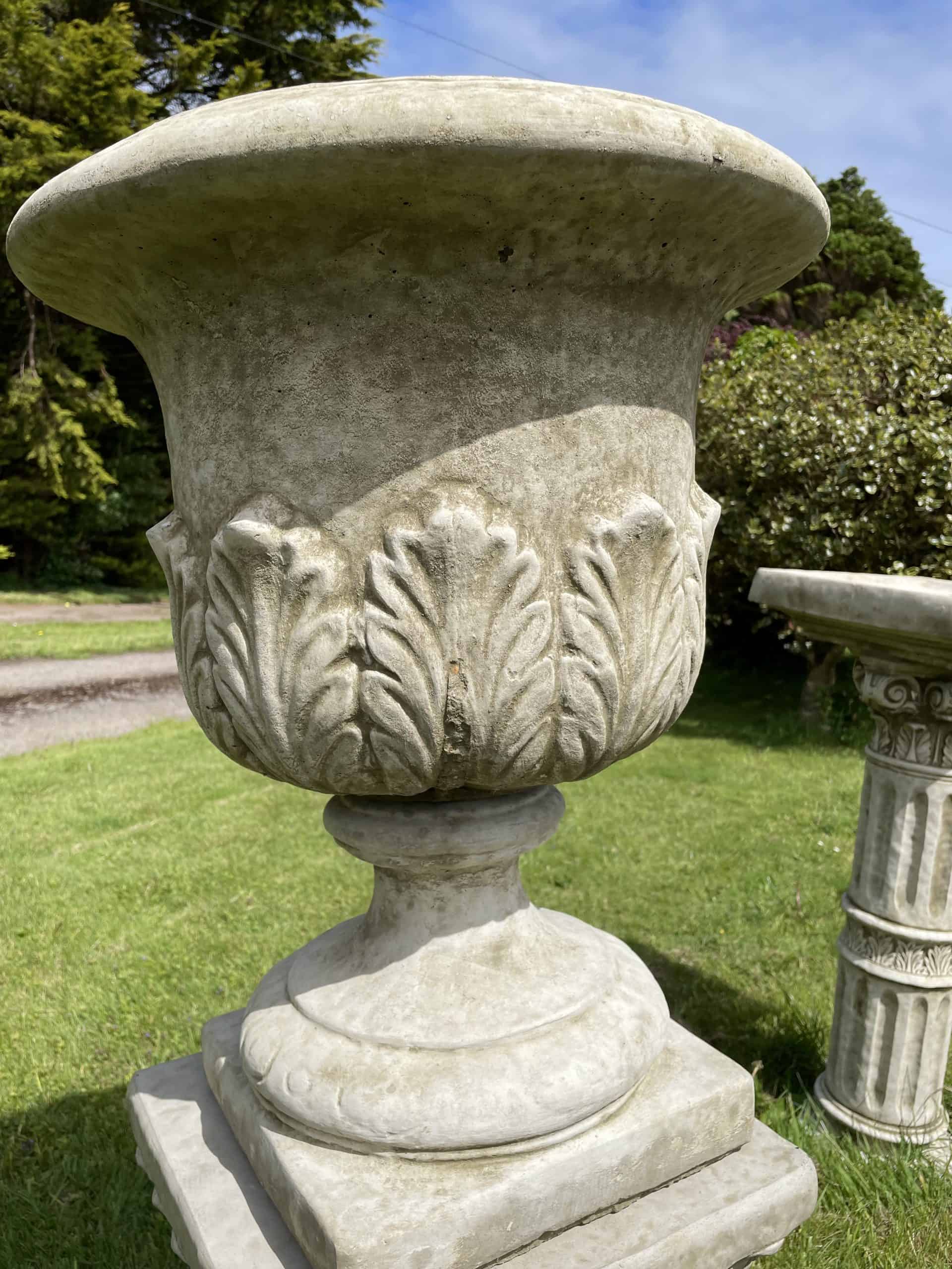 Pair of XL Acanthus Urns + Plinths