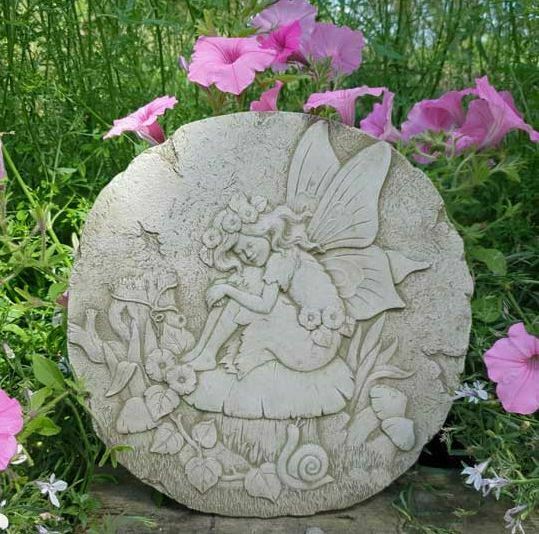 Fairy on Mushroom Stone Plaque Statue