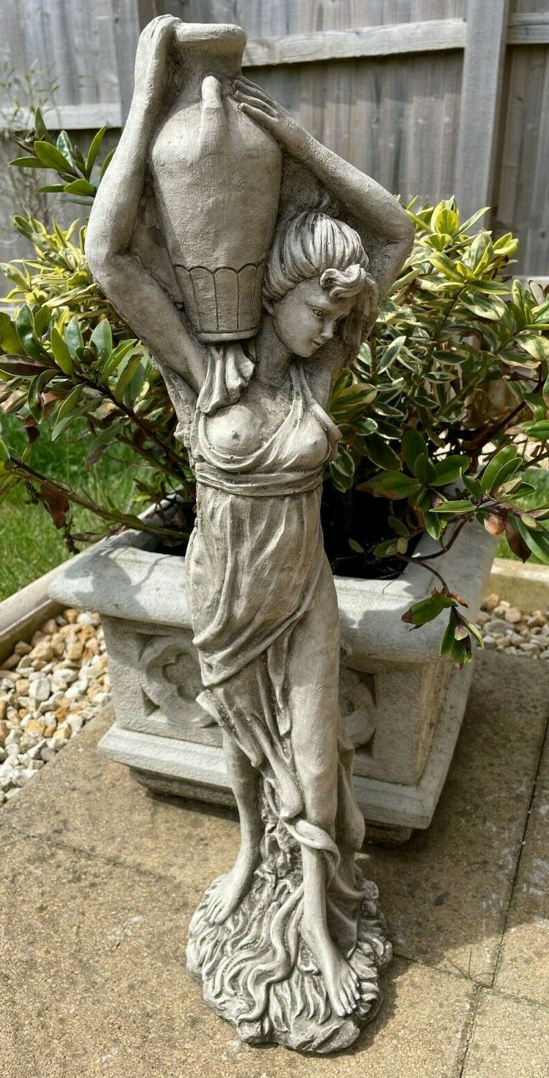 Lady With Wine Jug Stone Statue