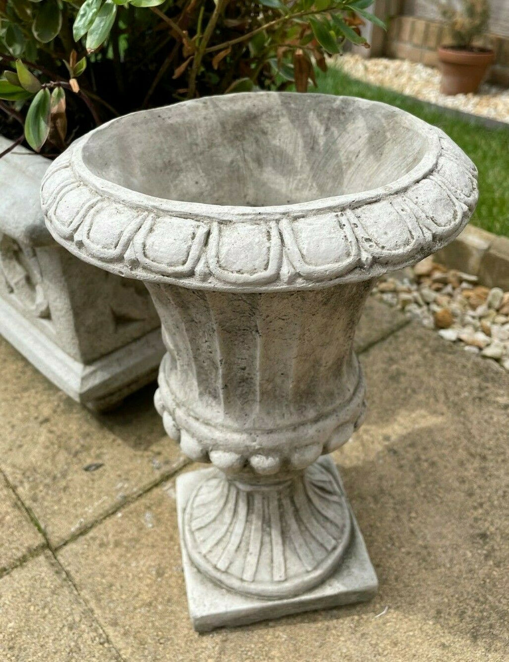 Fluted Stone Urn Outdoor Garden Statue