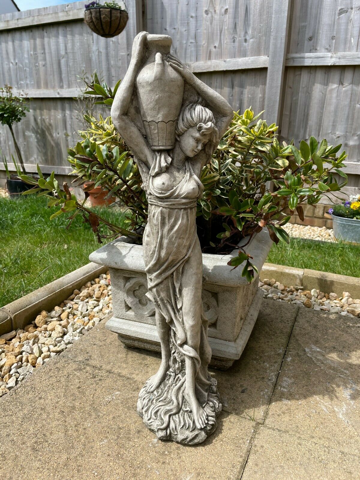 Lady With Wine Jug Stone Statue