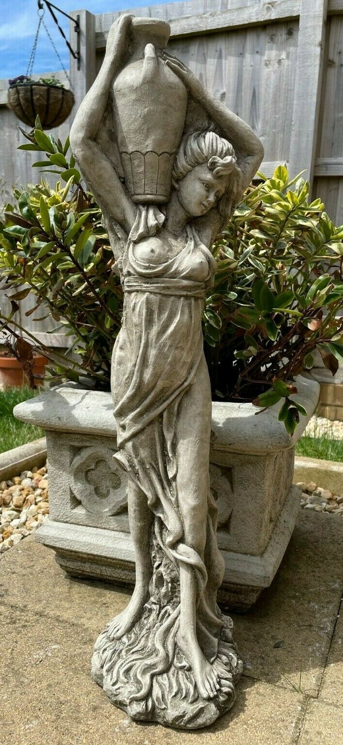 Lady With Wine Jug Stone Statue