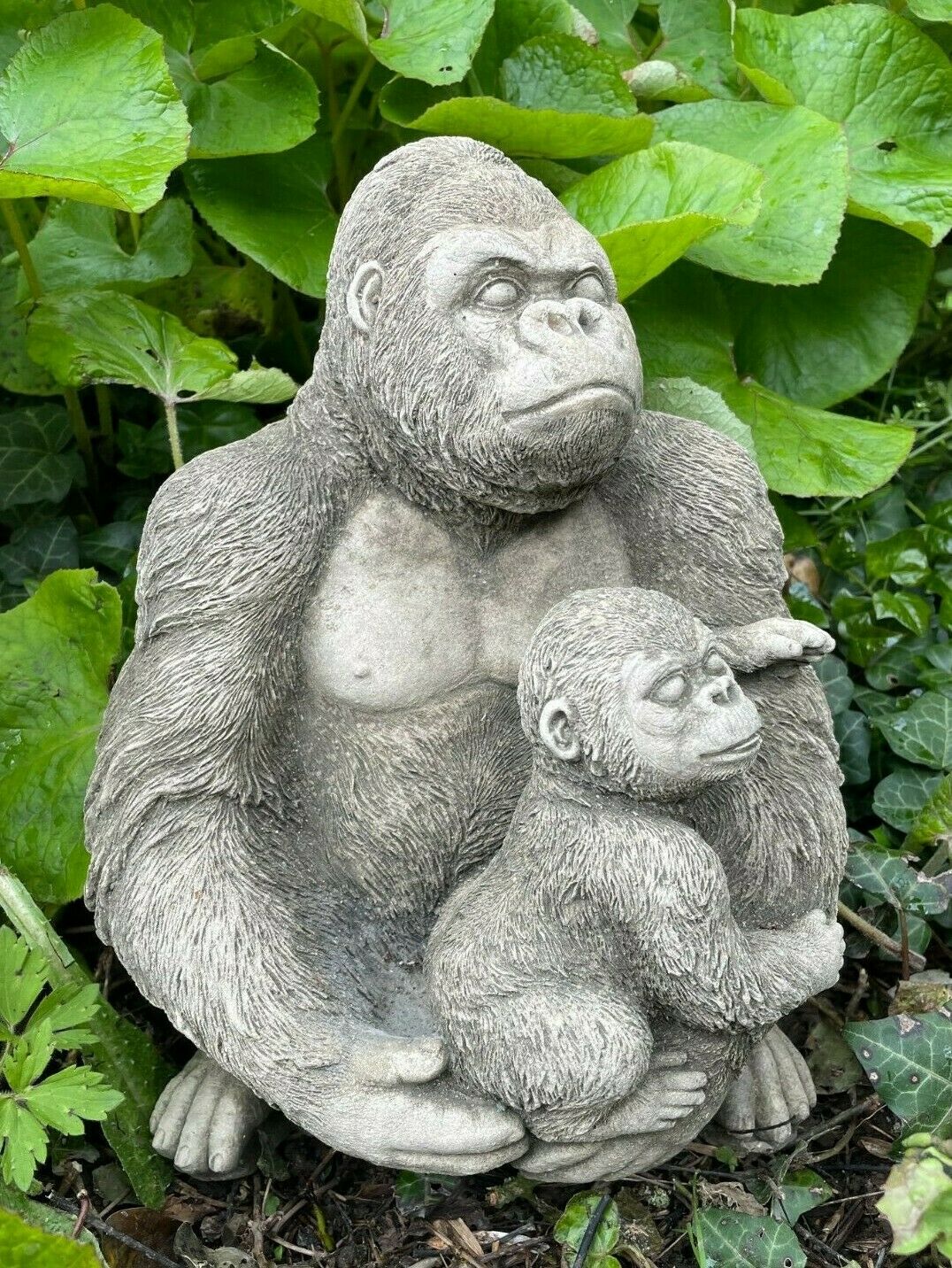 Gorilla with Baby Stone Statue