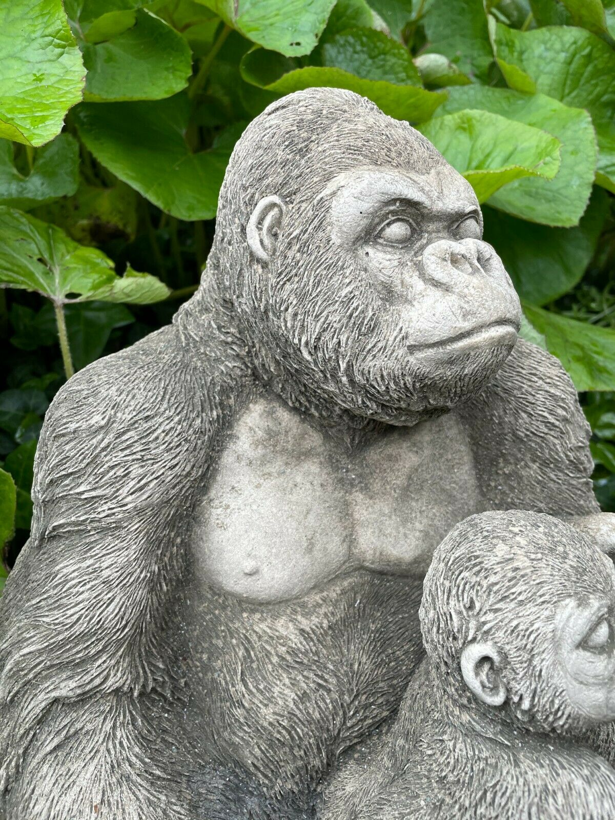 Gorilla with Baby Stone Statue
