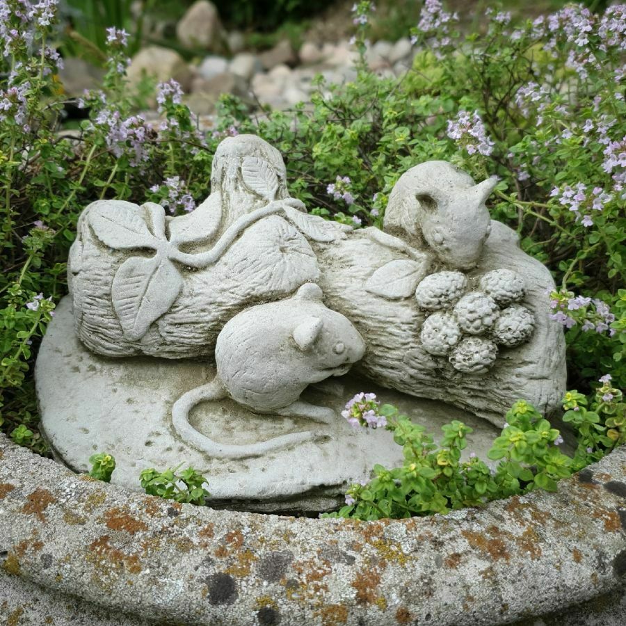 Mice on a Log Stone Statue