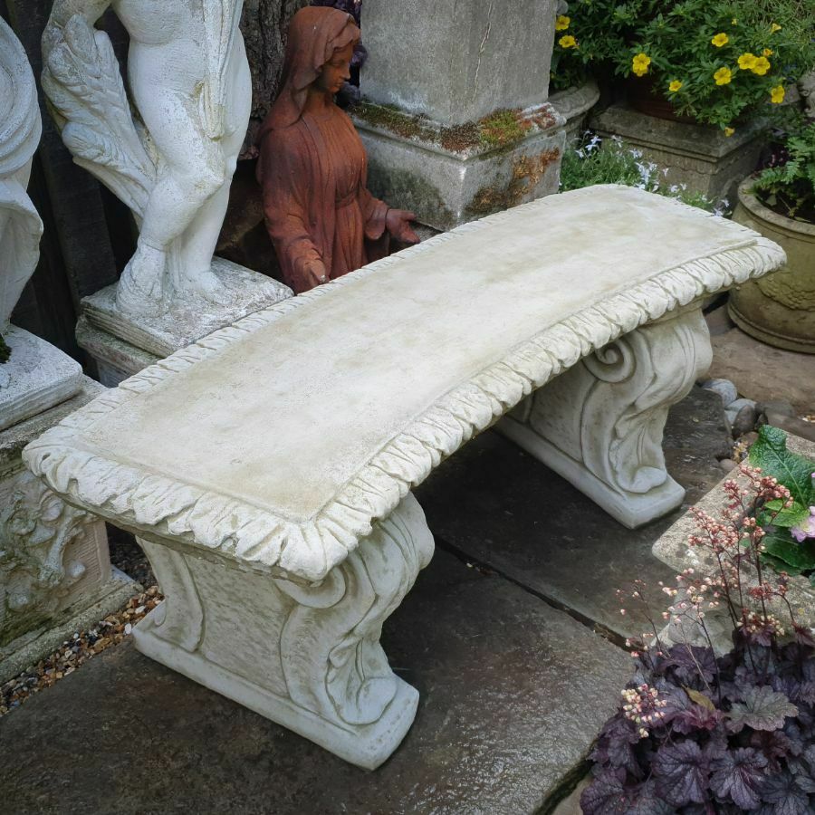 Large Florentine Solid Cast Stone Bench