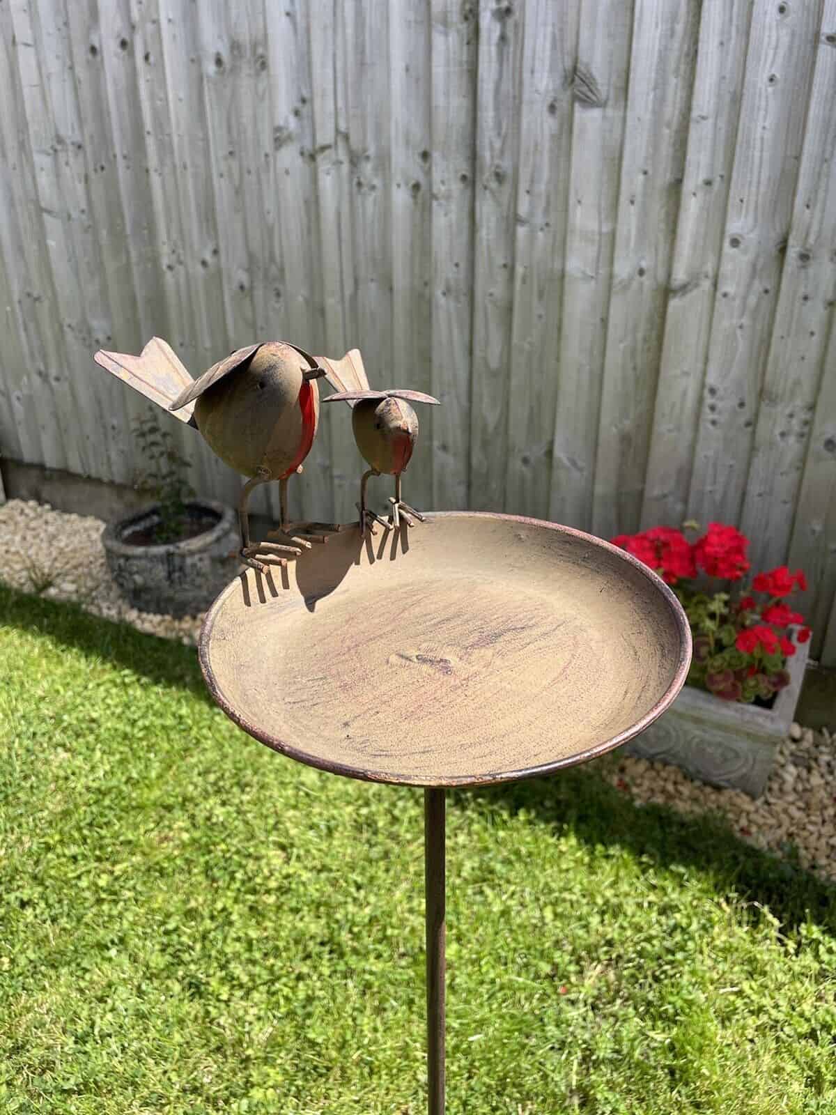 Duo Robin Bird Bath On Tall Spike