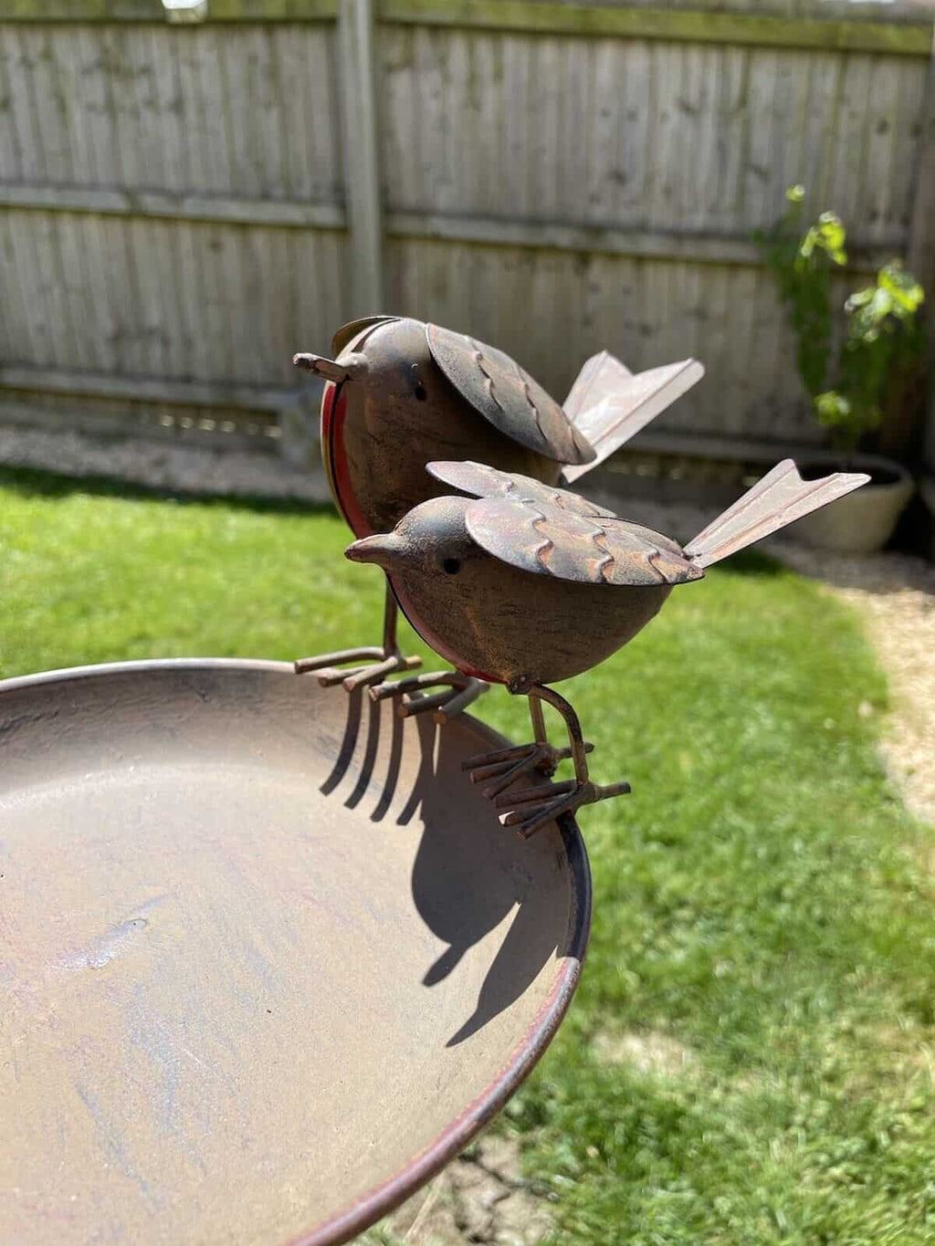 Duo Robin Bird Bath On Tall Spike