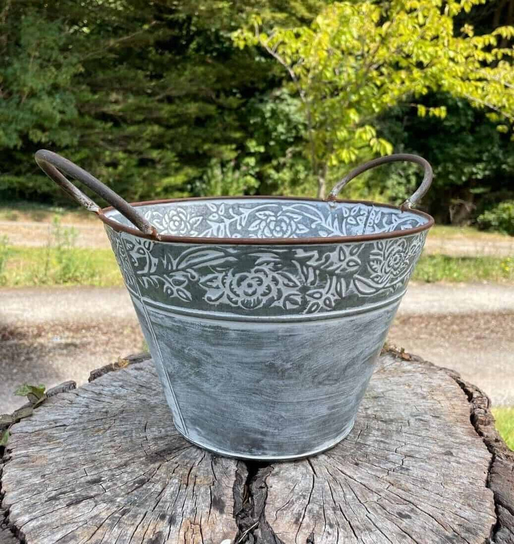 Galvanised Metal Flower Pot with Handles