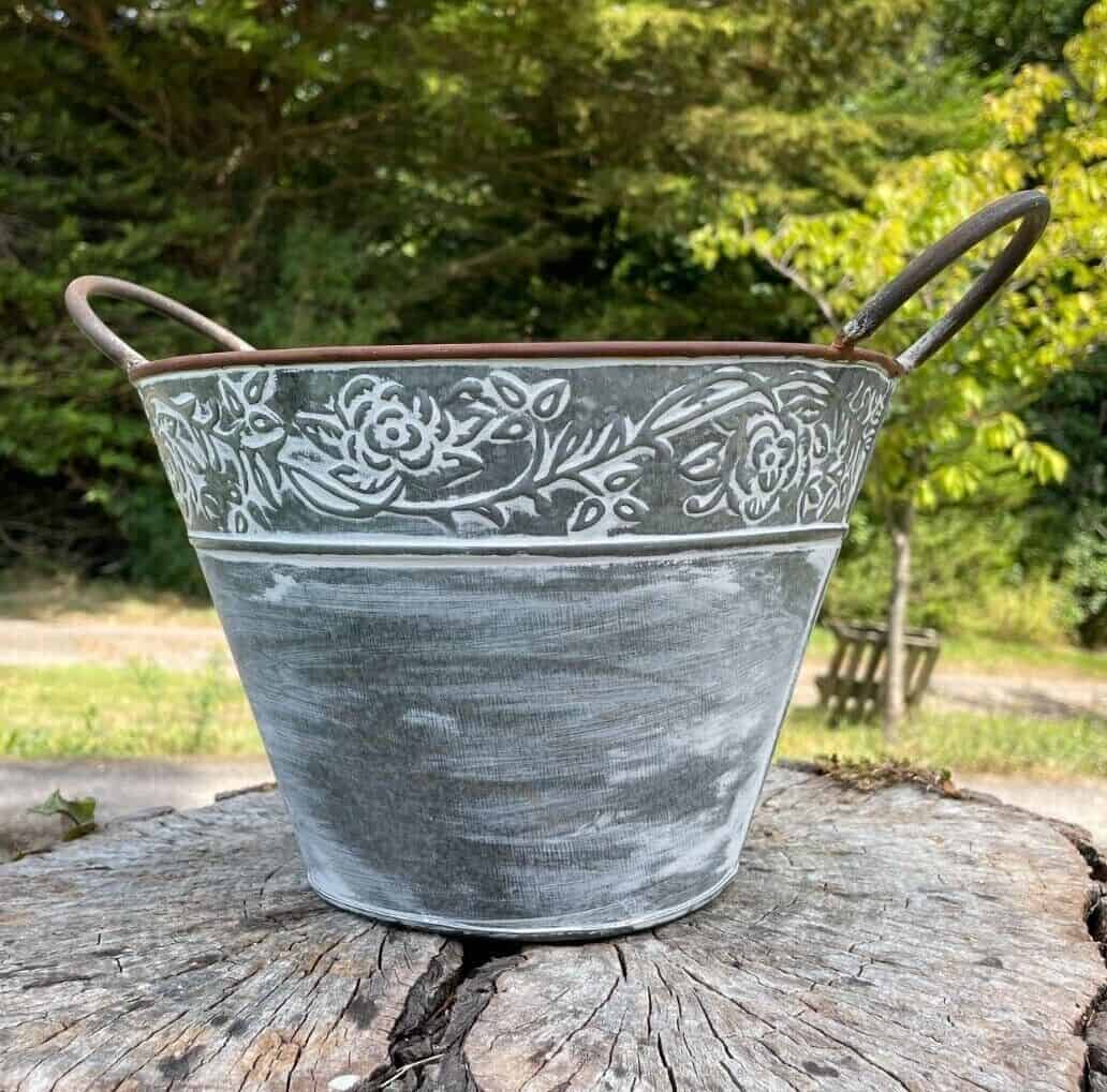 Galvanised Metal Flower Pot with Handles