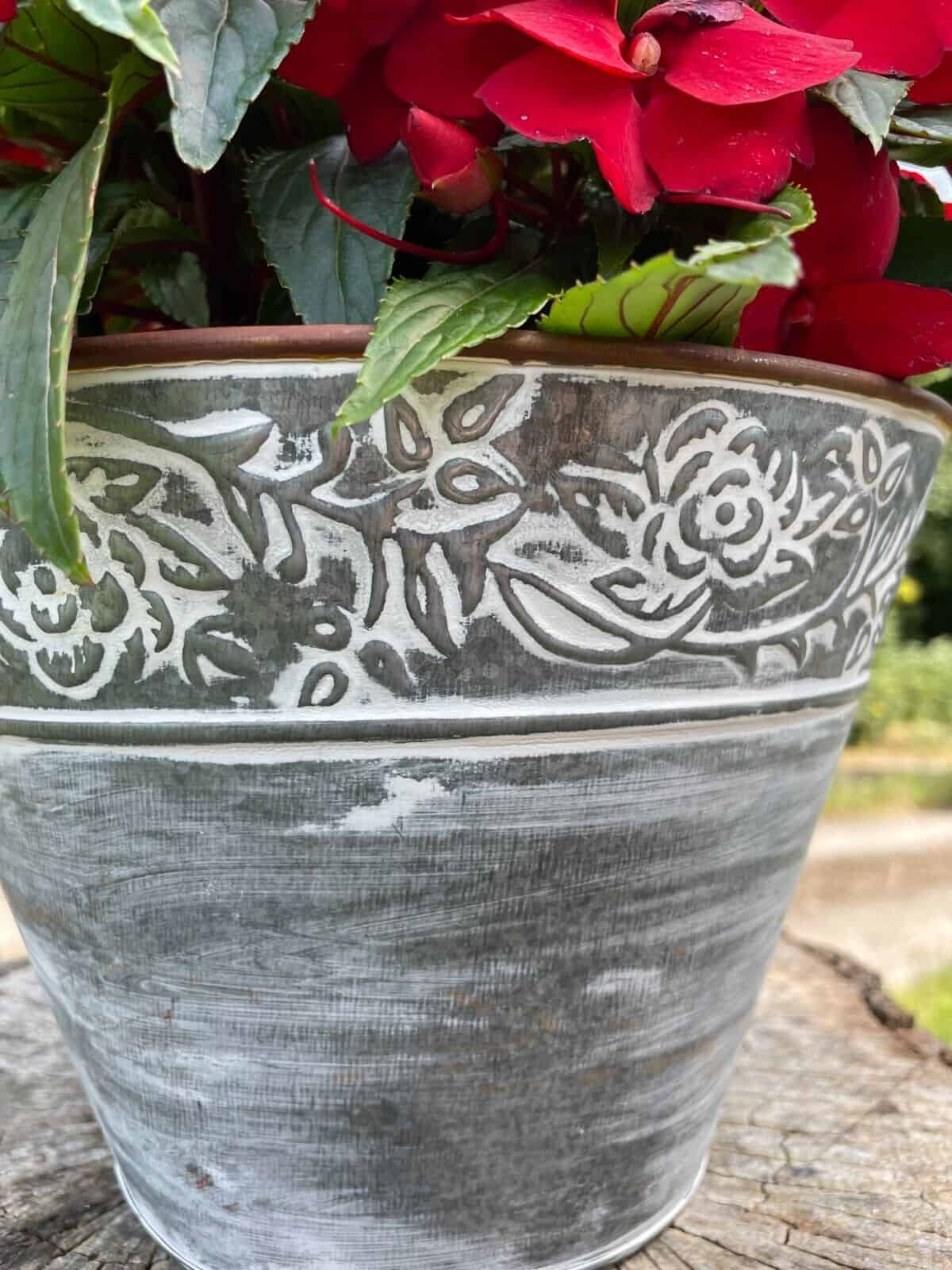 Galvanised Metal Flower Pot with Handles