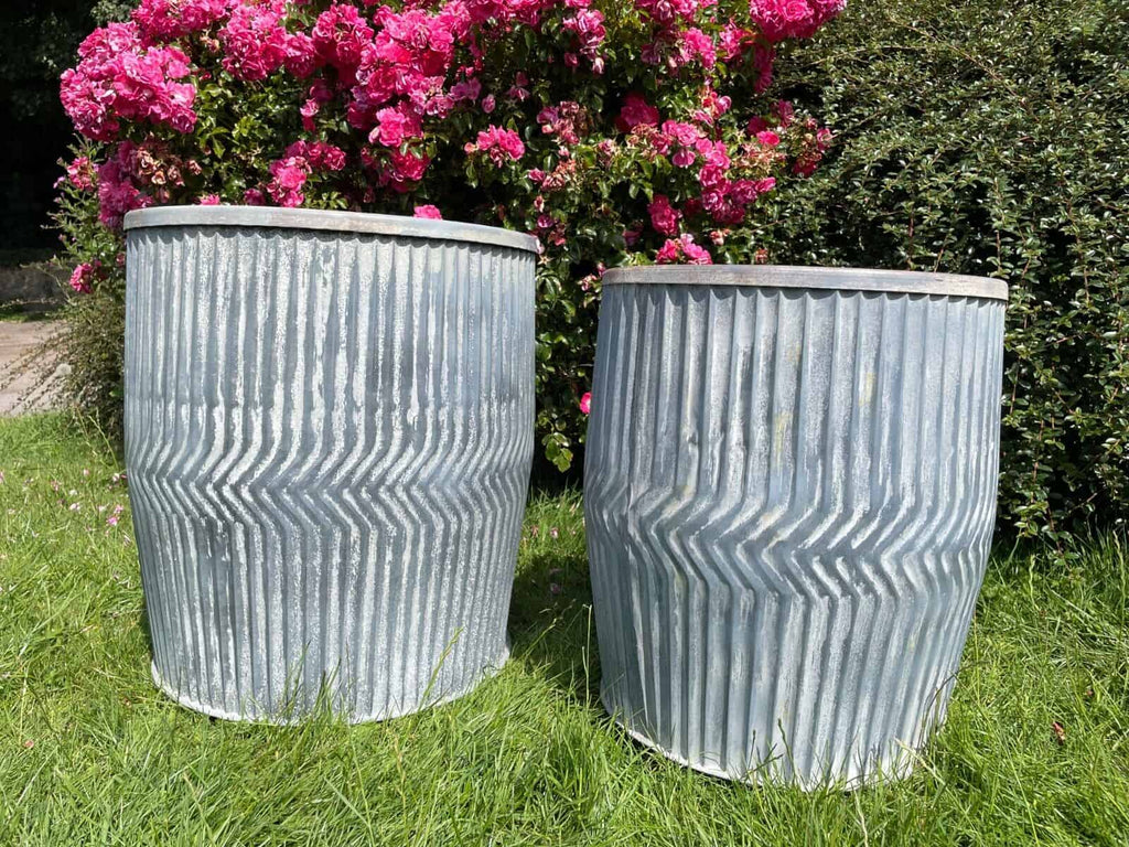 Galvanised Chevron Dolly Tub Set of 2