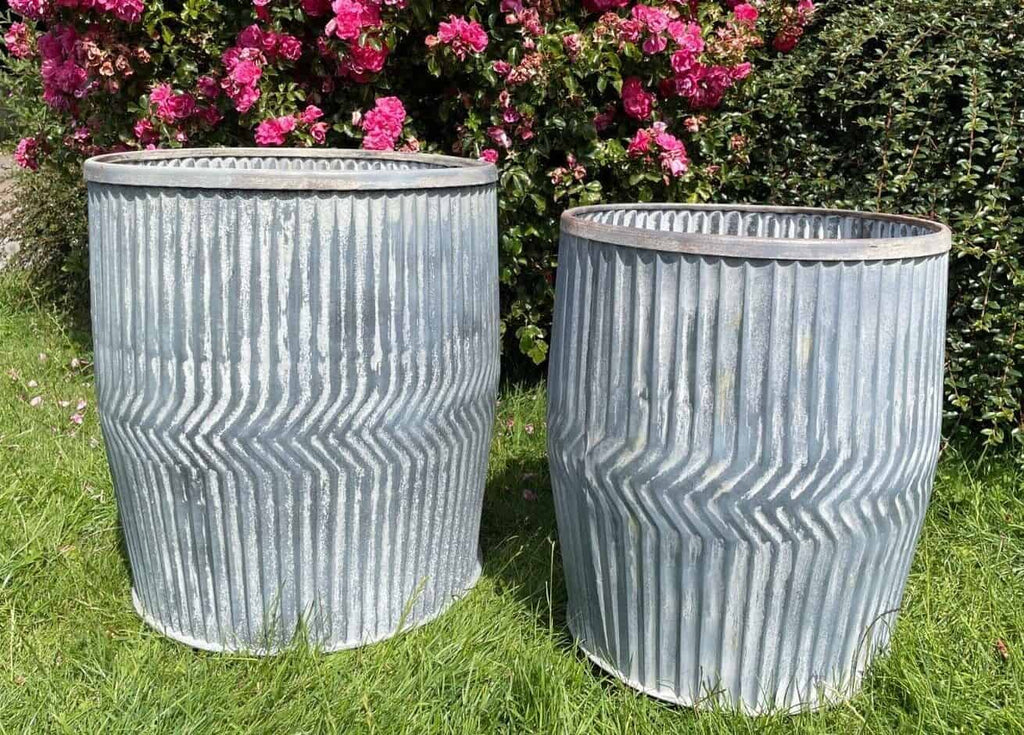 Galvanised Chevron Dolly Tub Set of 2