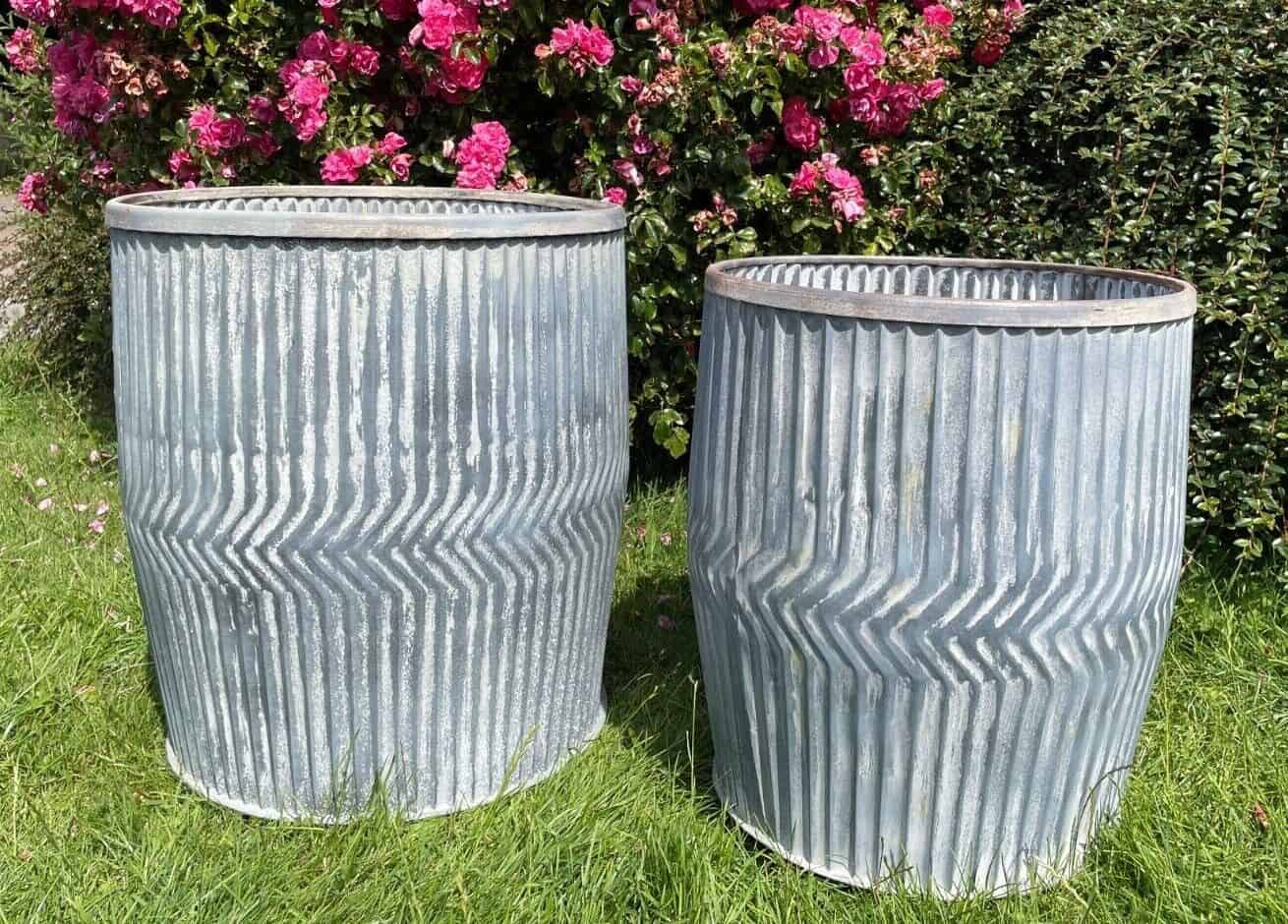 Galvanised Chevron Dolly Tub Set of 2