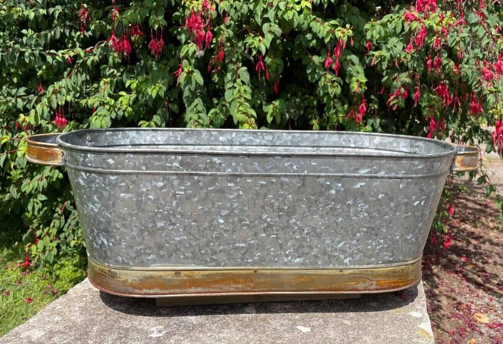 Metal Trough Handled Flower Pot / Planter Galvanised