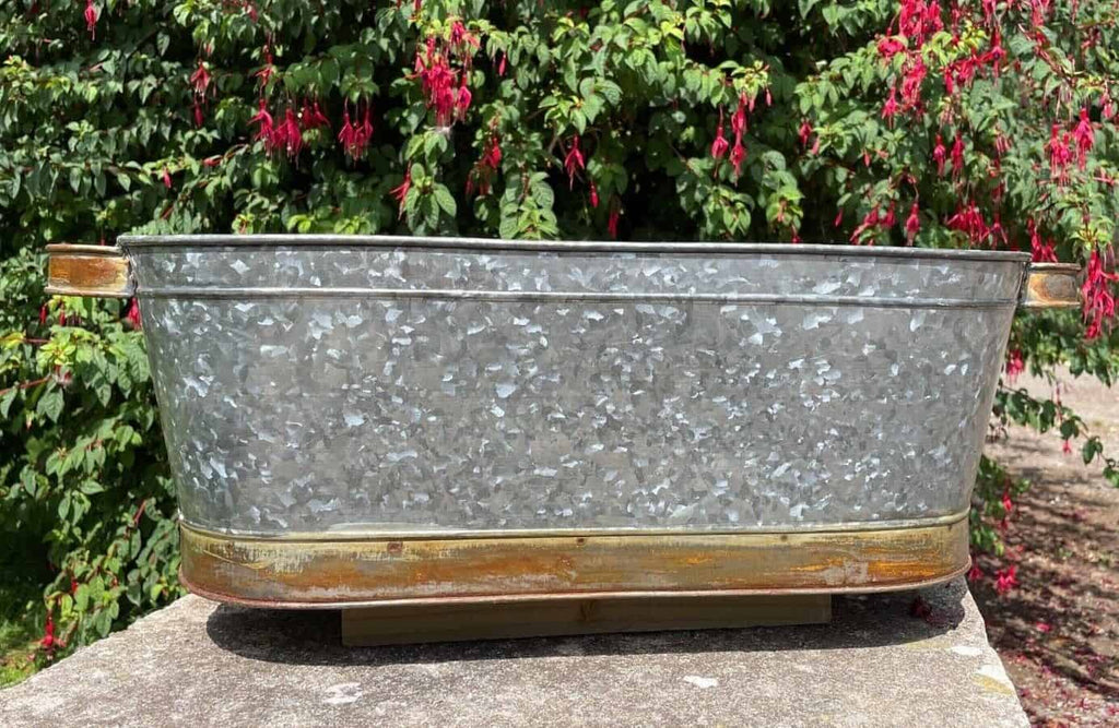 Metal Trough Handled Flower Pot / Planter Galvanised