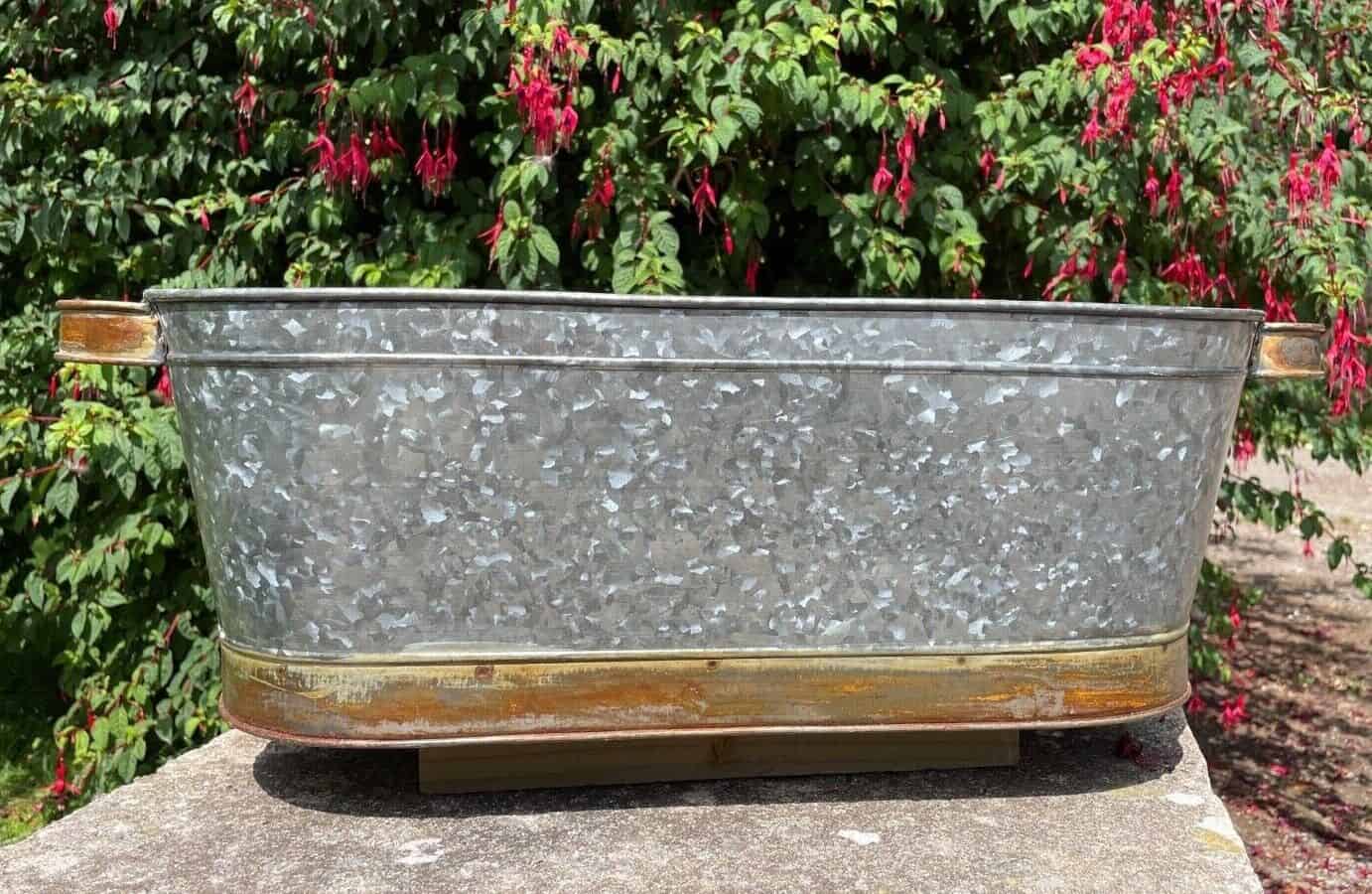 Metal Trough Handled Flower Pot / Planter Galvanised