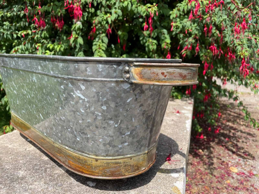 Metal Trough Handled Flower Pot / Planter Galvanised