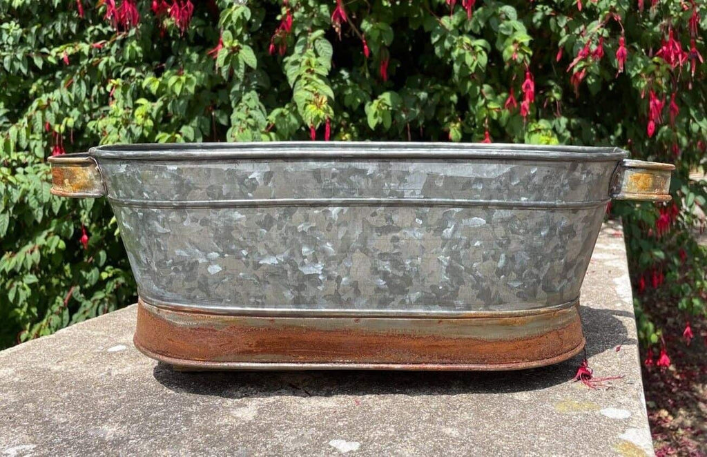 Metal Trough Handled Flower Pot / Planter Galvanised