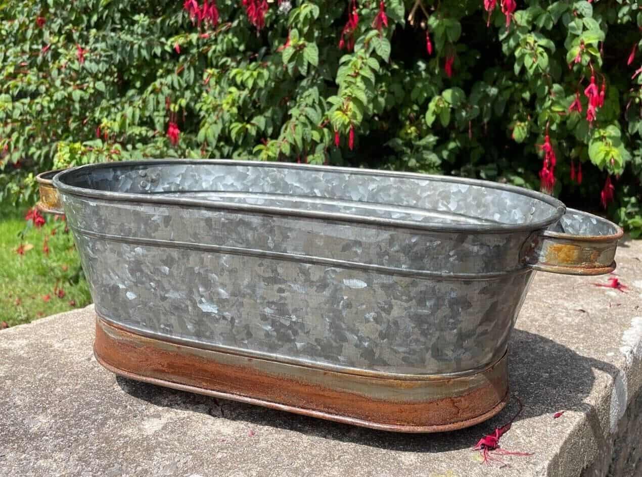 Metal Trough Handled Flower Pot / Planter Galvanised