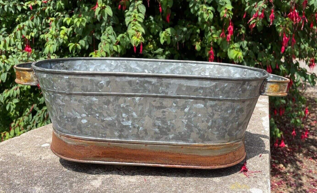 Metal Trough Handled Flower Pot / Planter Galvanised