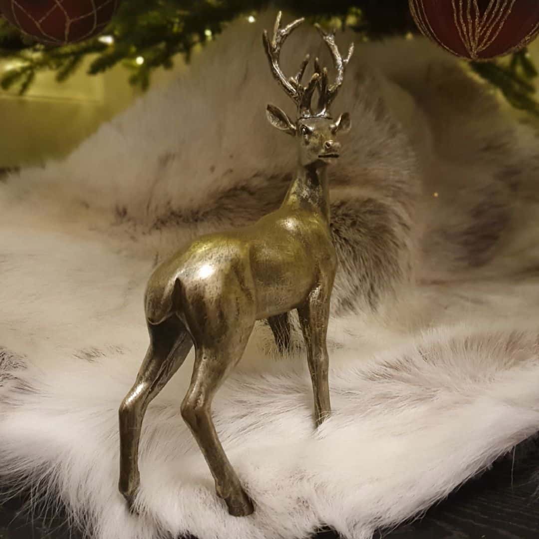 Golden Stag Reindeer Statue L