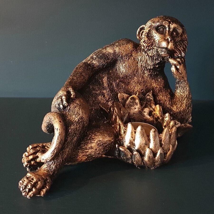 Monkey Tealight Statue Bronze Finish L