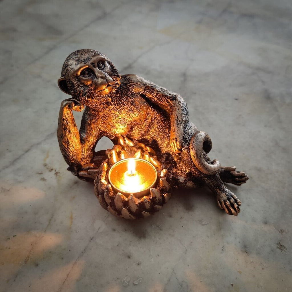 Monkey Tealight Statue Bronze Finish