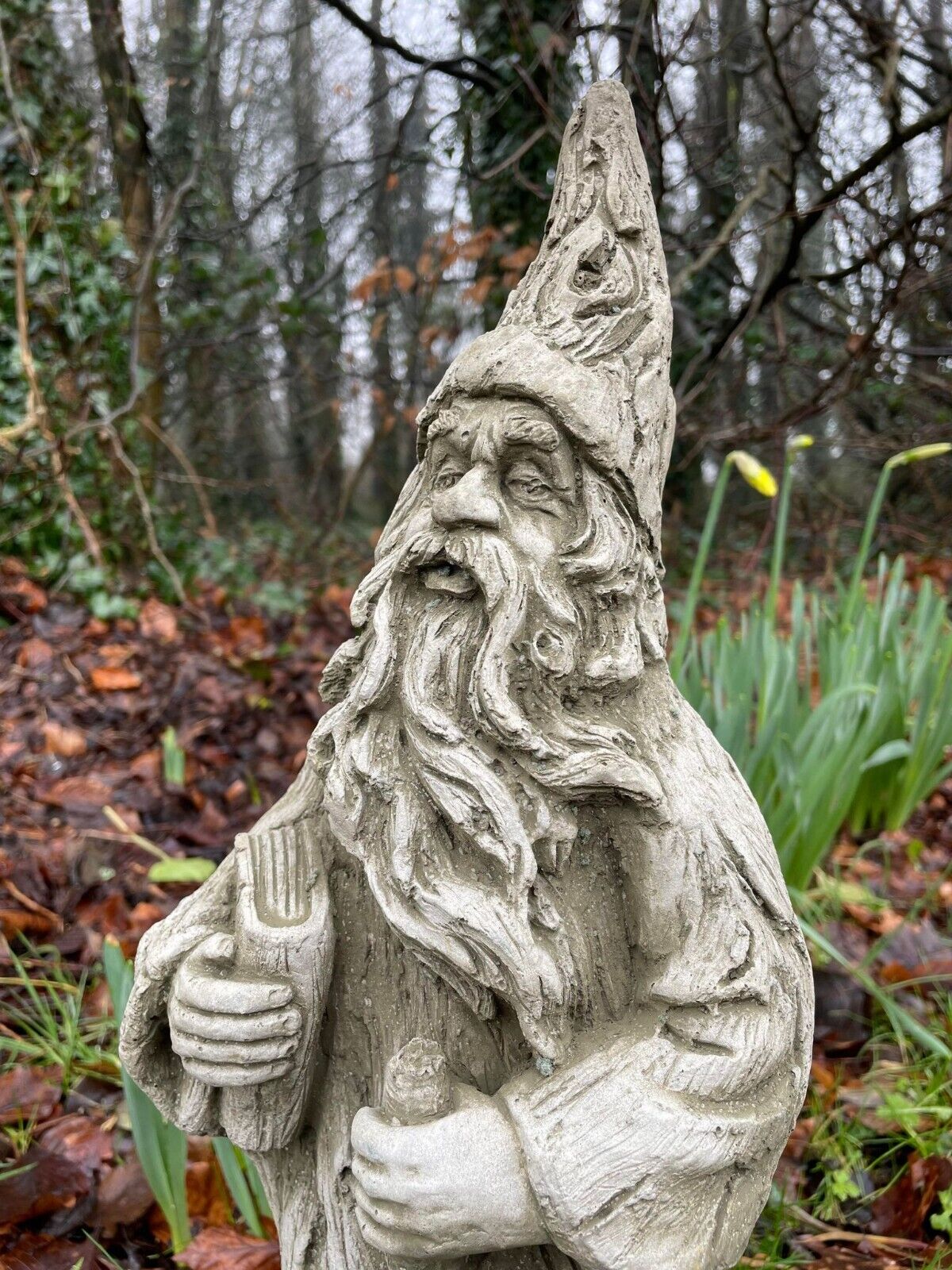 Wizard Stone Garden Statue | Mythical Warlock Outdoor Ornament