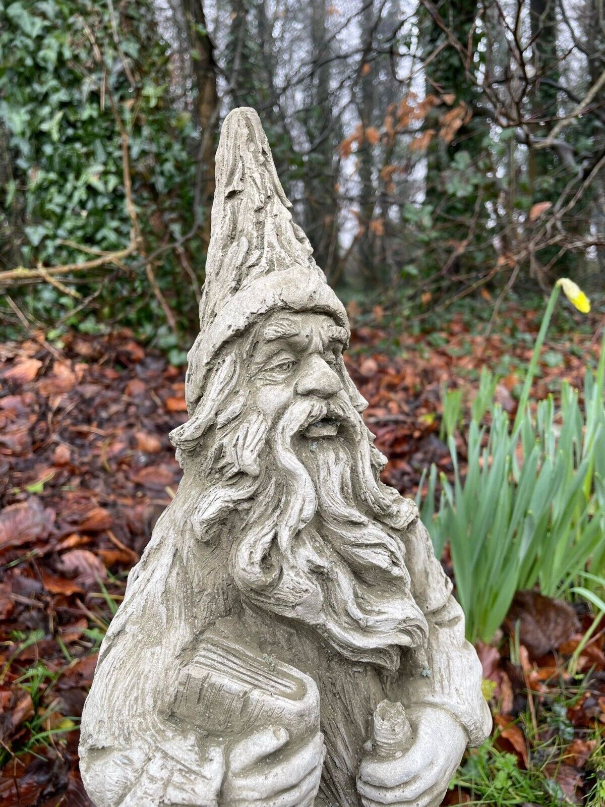 Wizard Stone Garden Statue | Mythical Warlock Outdoor Ornament