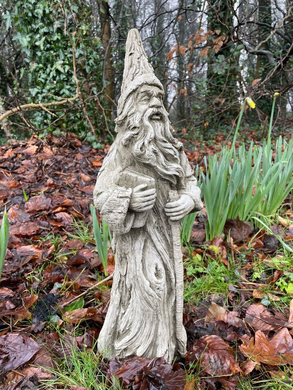Wizard Stone Garden Statue | Mythical Warlock Outdoor Ornament