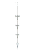 3 dragonflies hanging on a chain with decoration at the bottom and hook at the top. Situated on a white background