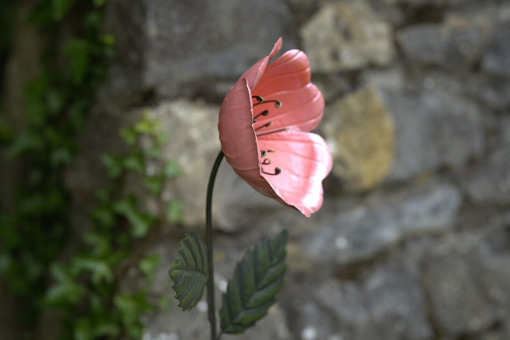 Large Metal Poppy Pink Flower Garden Ornament
