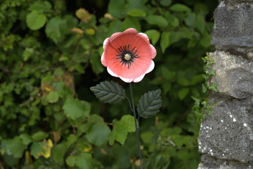 Large Metal Poppy Pink Flower Garden Ornament