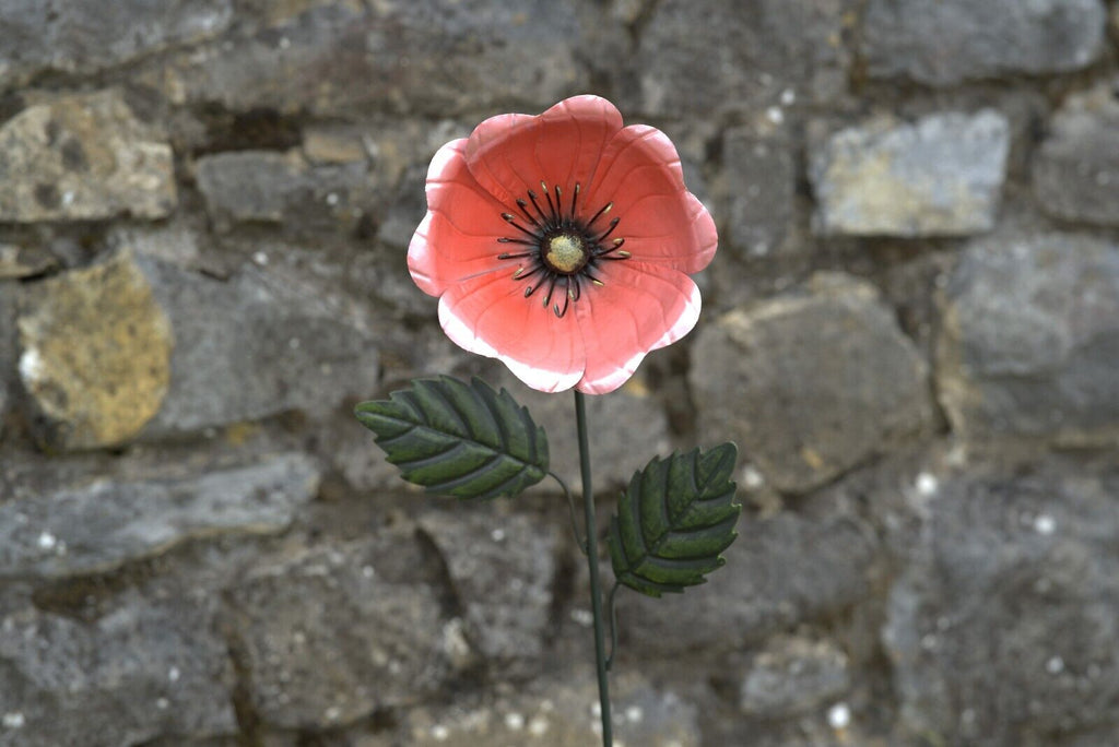 Large Metal Poppy Pink Flower Garden Ornament