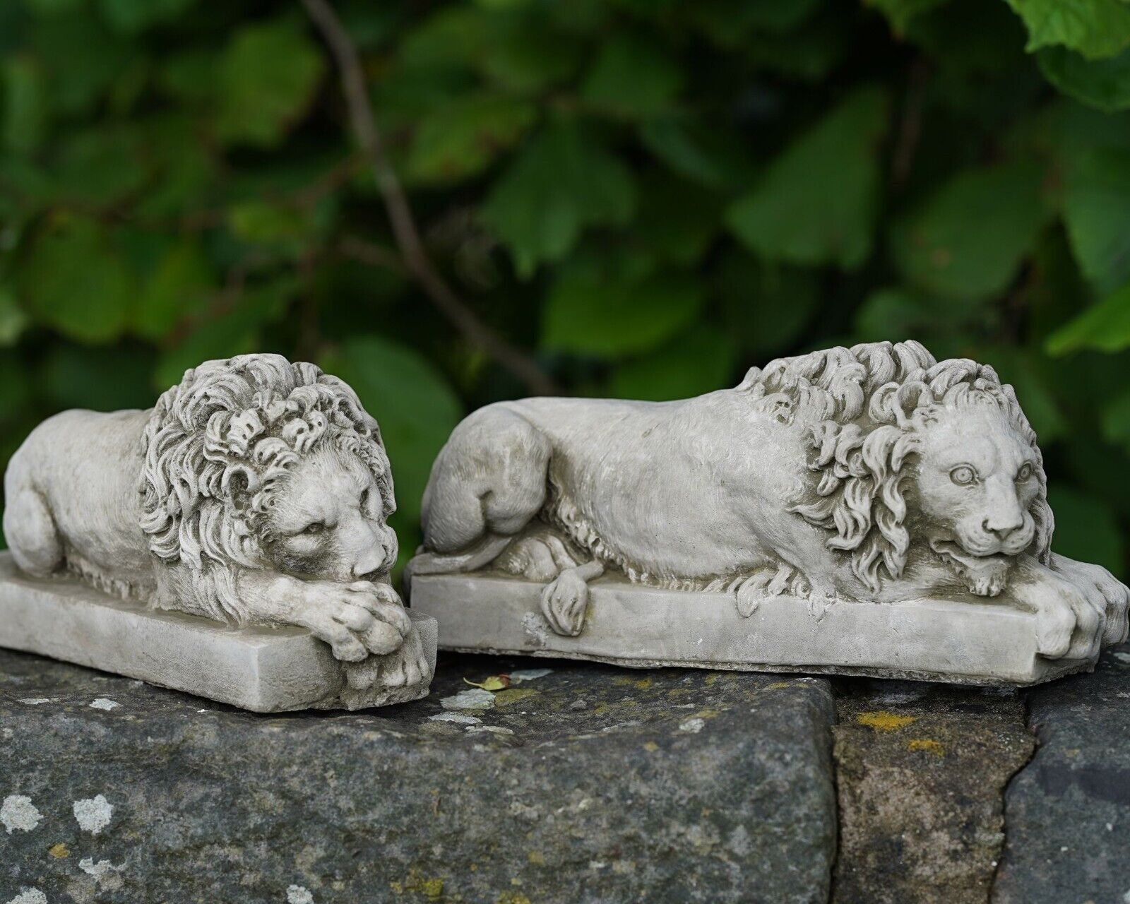 Pair of Canova Lion Stone Statues