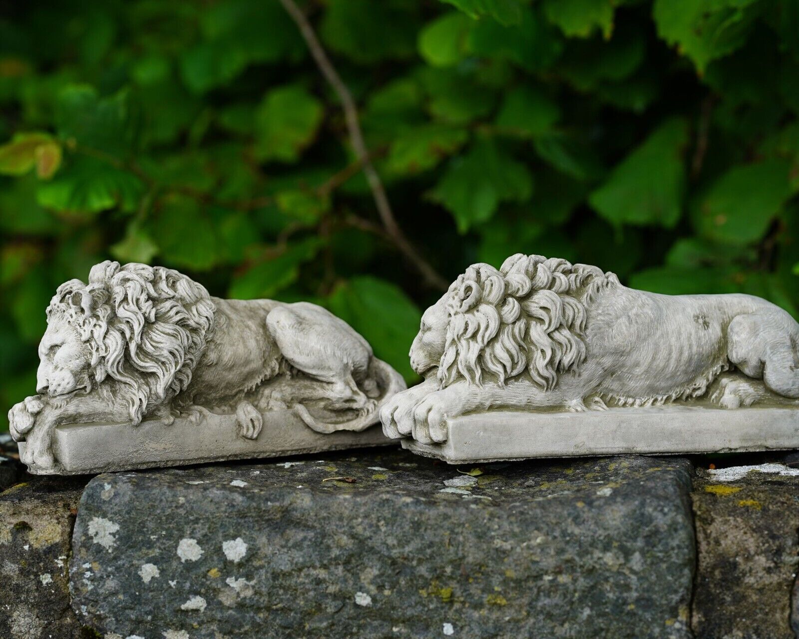 Pair of Canova Lion Stone Statues