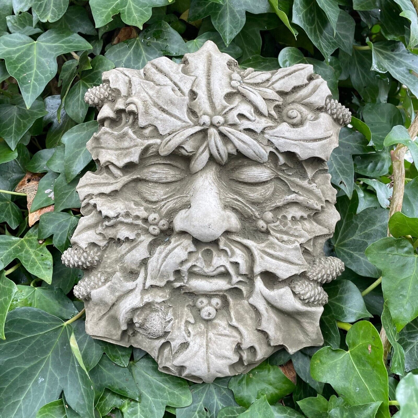Winter Green Man Stone Hanging Plaque – Burgess Home and Garden