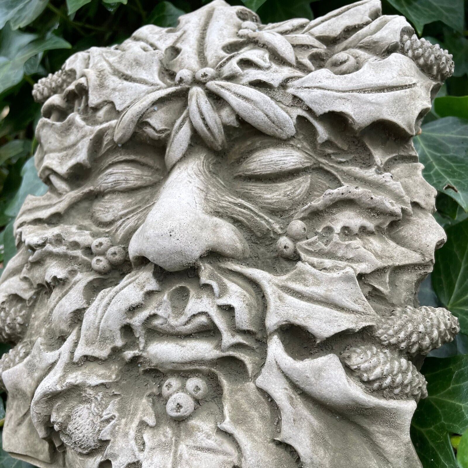 Winter Green Man Stone Hanging Plaque