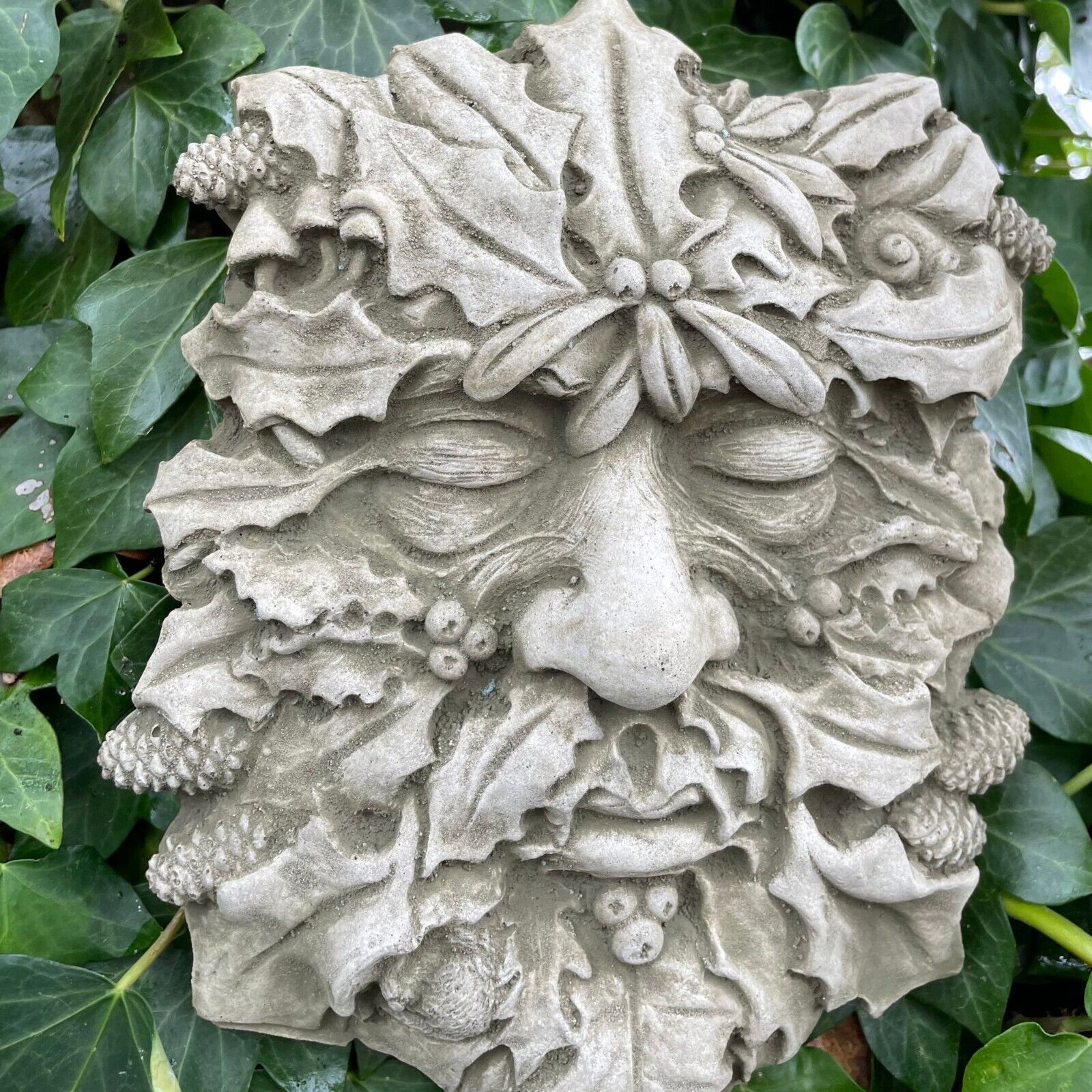 Winter Green Man Stone Hanging Plaque – Burgess Home and Garden
