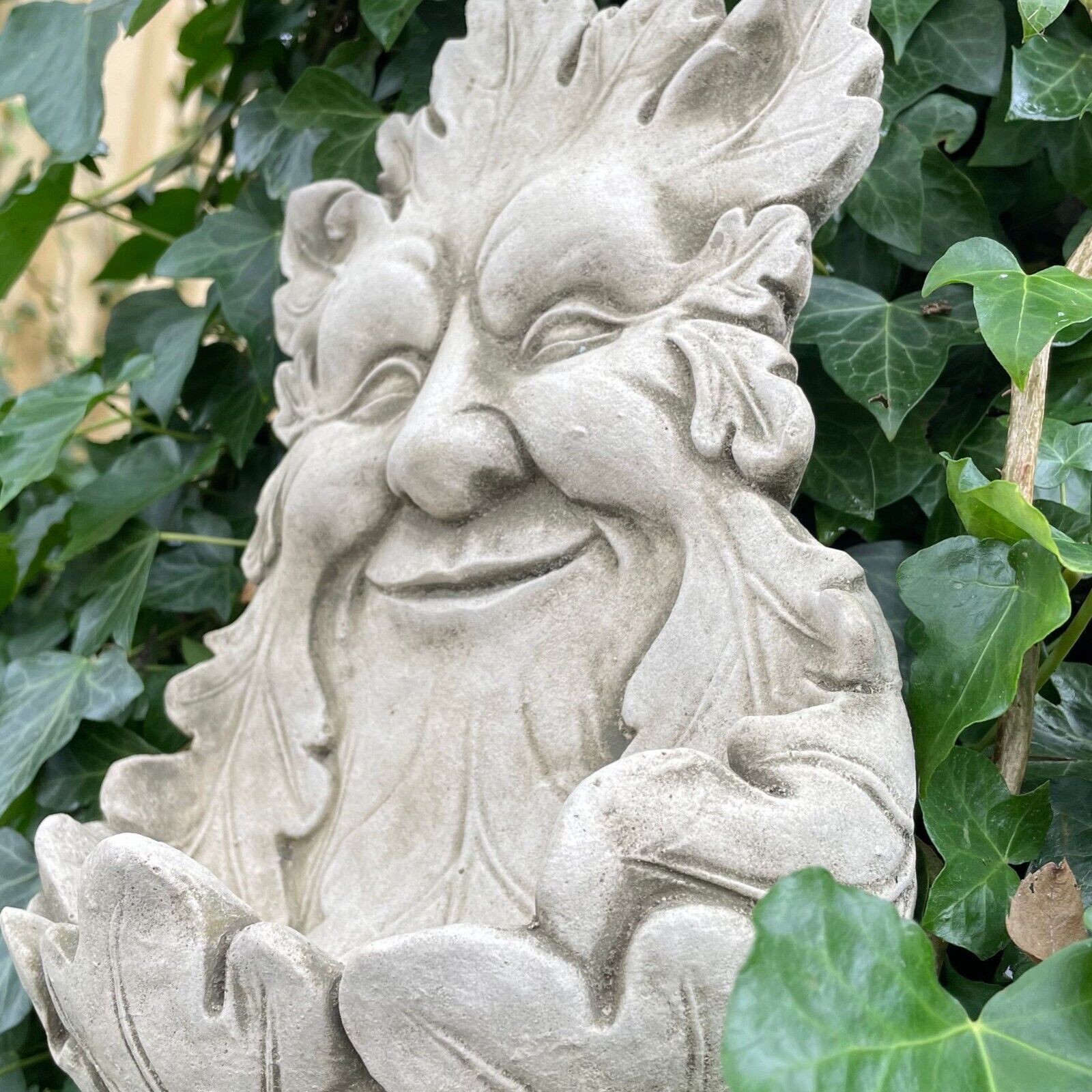 Green Man Bird Feeder Stone Hanging Plaque