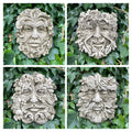 Set 4x Four Seasons Green Man Stone Hanging Plaque | Ivy Outdoor Garden Ornament