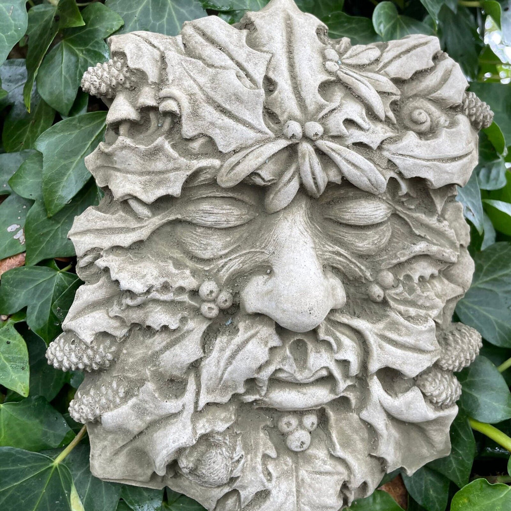 Set 4x Four Seasons Green Man Stone Hanging Plaque | Ivy Outdoor Garden Ornament