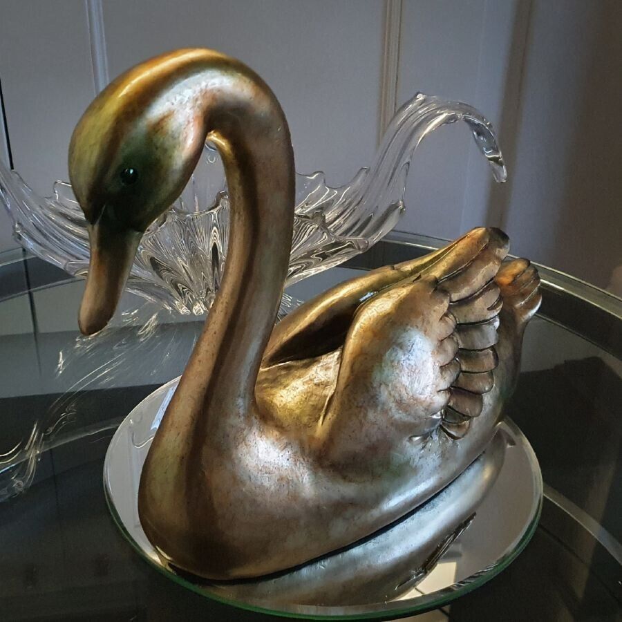 Large Swan in Gold Resin Home Ornament