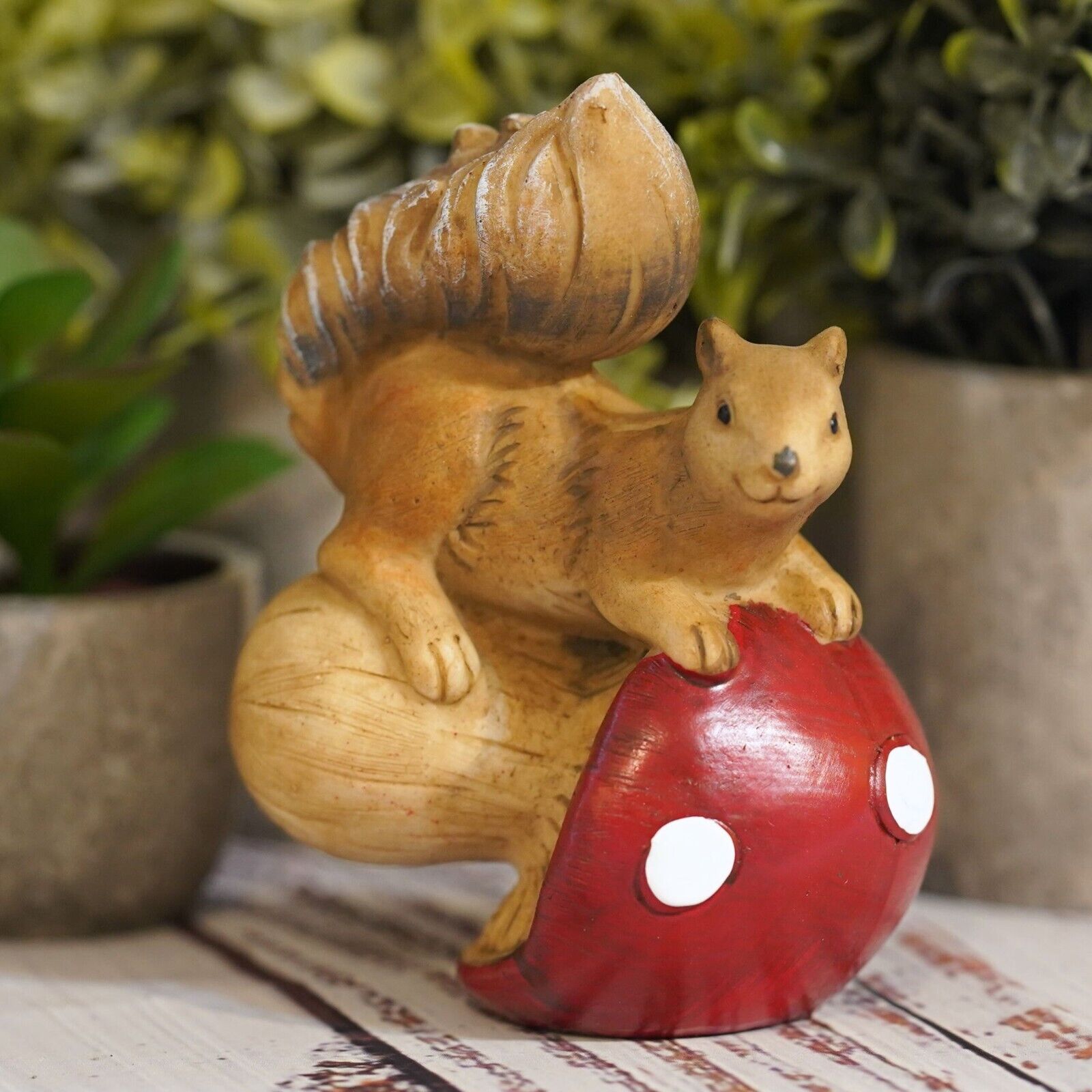 Squirrel on Toadstool Resin Statue