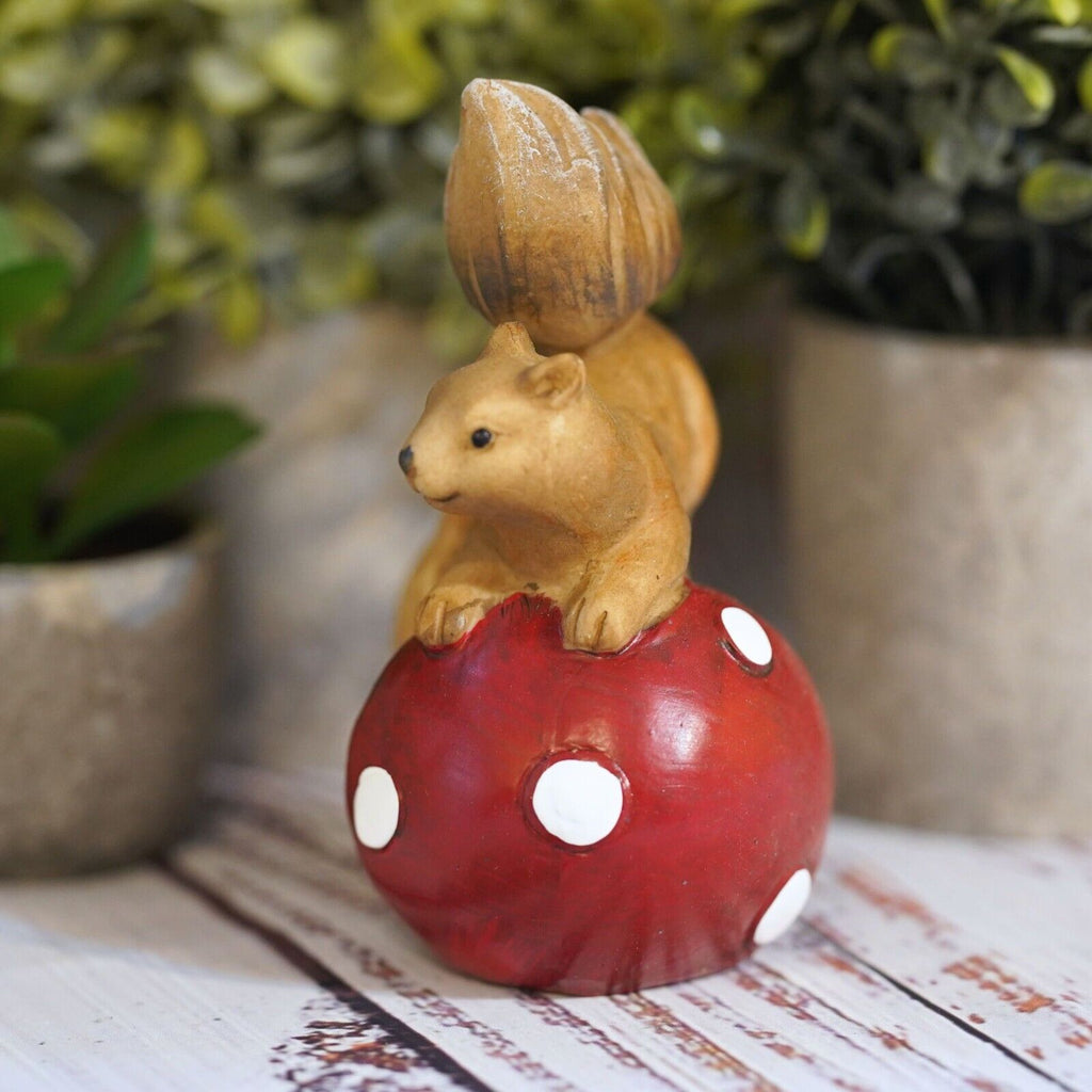 Squirrel on Toadstool Resin Statue