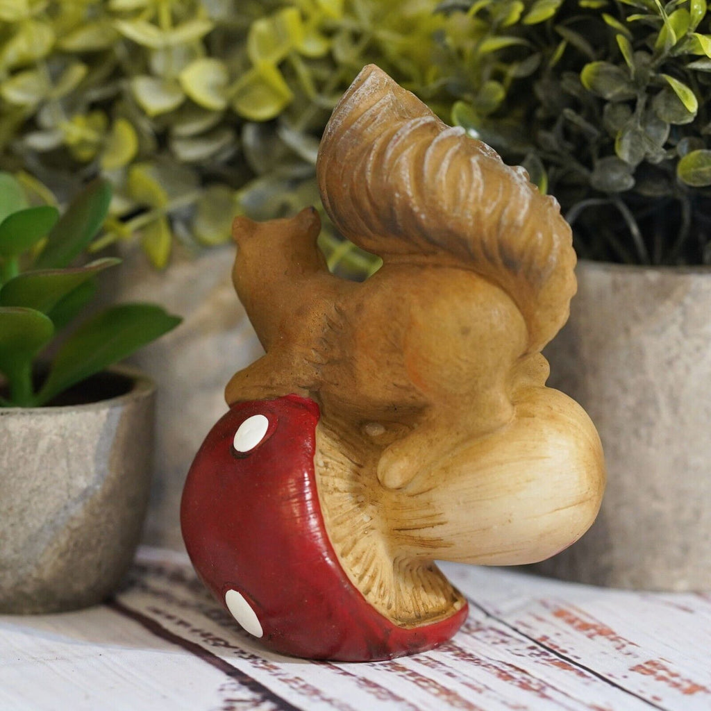 Squirrel on Toadstool Resin Statue