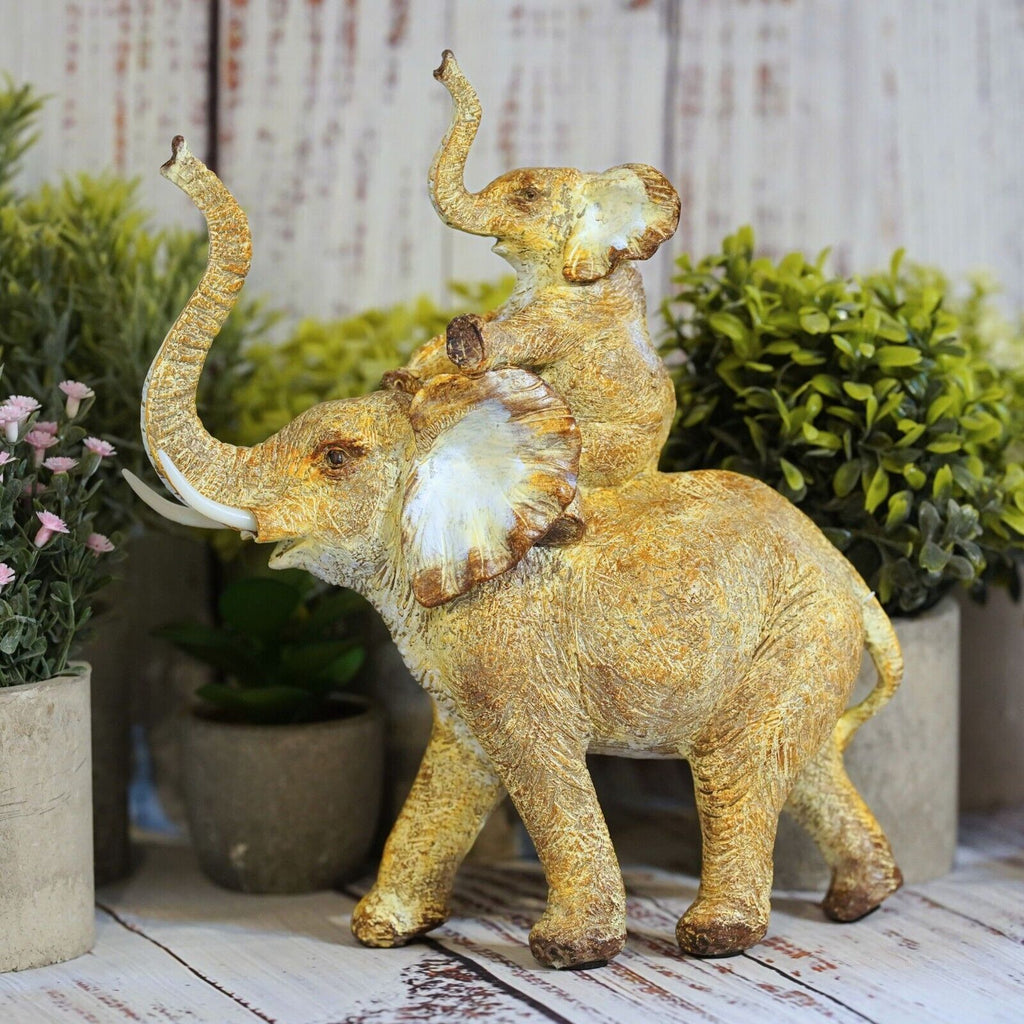 Elephant with Calf African Animal Statue