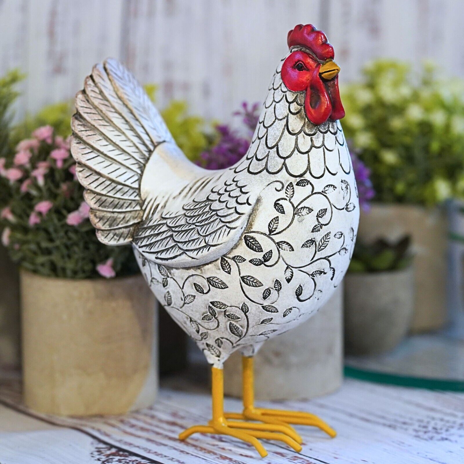 Cockerel Resin Statue White