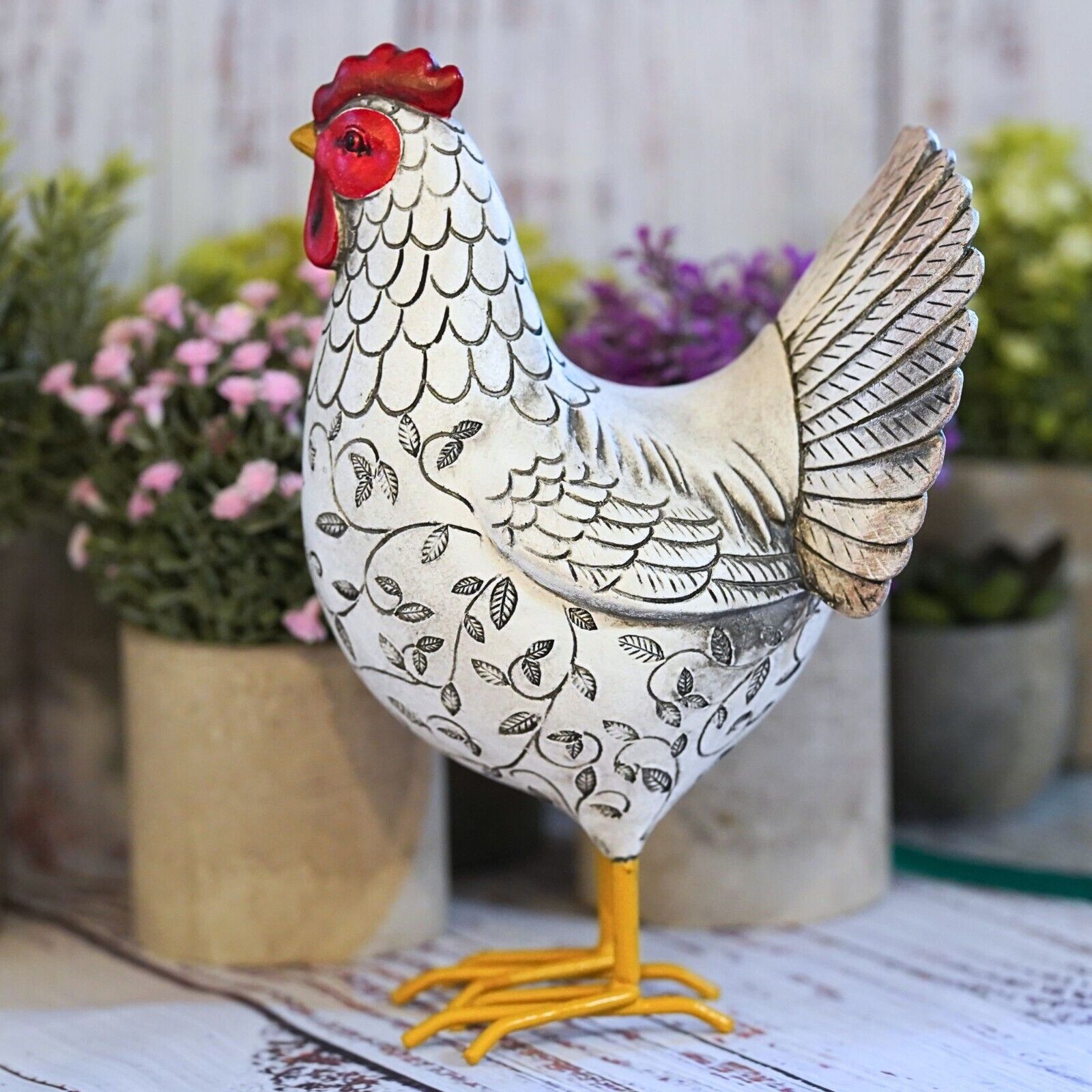 Cockerel Resin Statue White